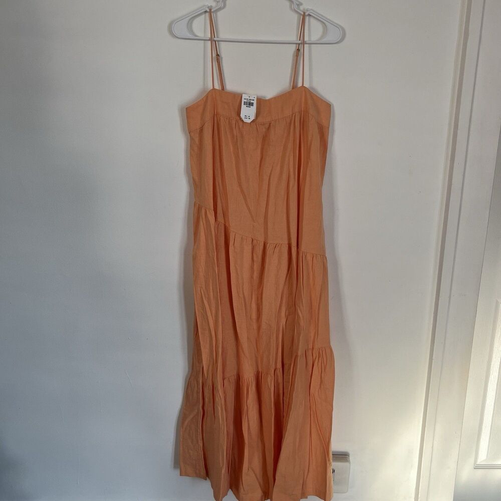 Abercrombie & Fitch Cantaloupe Orange Linen Blend Tiered Maxi Dress Size M